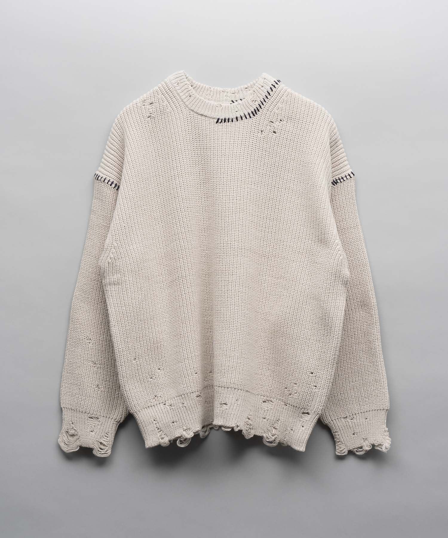 Embroidery Damage Prime-Over Crew Neck Knit Pullover