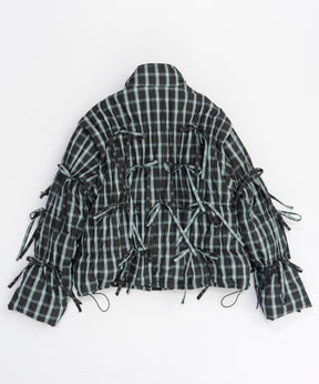 2way Checkered Ribbon Puffer Jacket