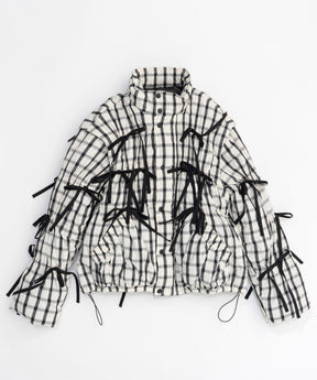 2way Checkered Ribbon Puffer Jacket