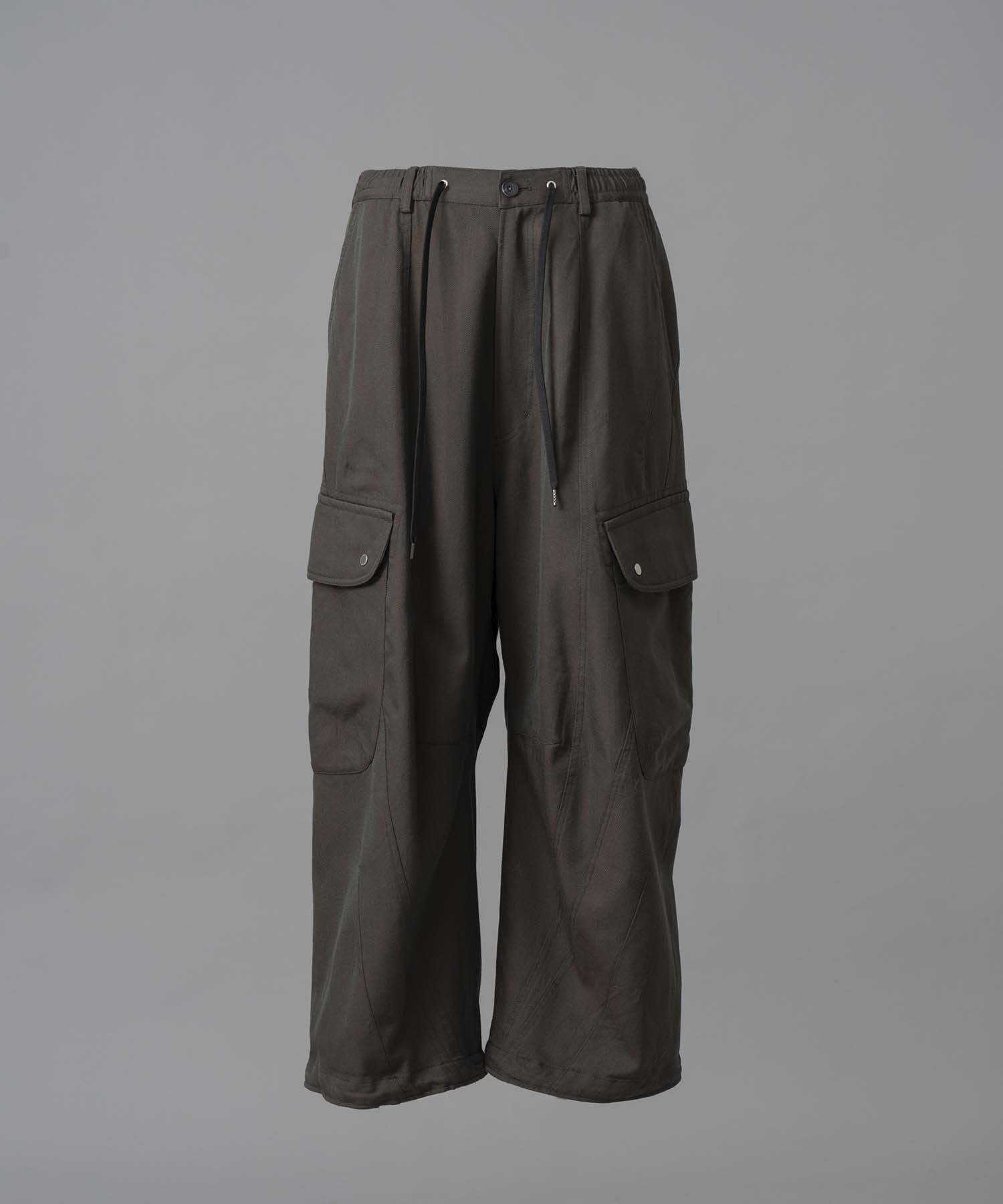 Chambray Wool Prime-Wide Three-Dimensional Cutting Cargo Pants