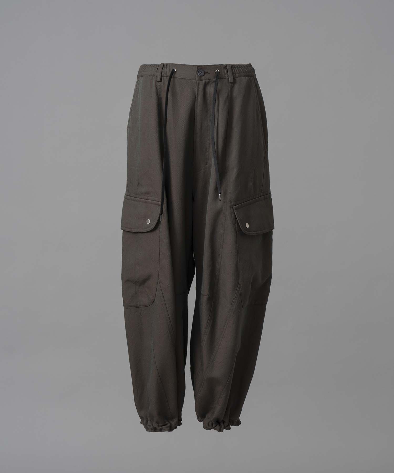 Chambray Wool Prime-Wide Three-Dimensional Cutting Cargo Pants