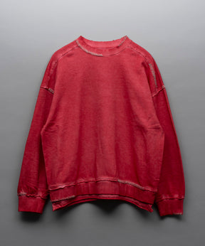 Heavy-Weight Sweat Embroidery Damage Over-Dye Crew Neck Pullover