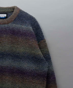 【24AW PRE-ORDER】MOKOMOKO Gradation Border Prime-Over Crew Neck Knit Pullover