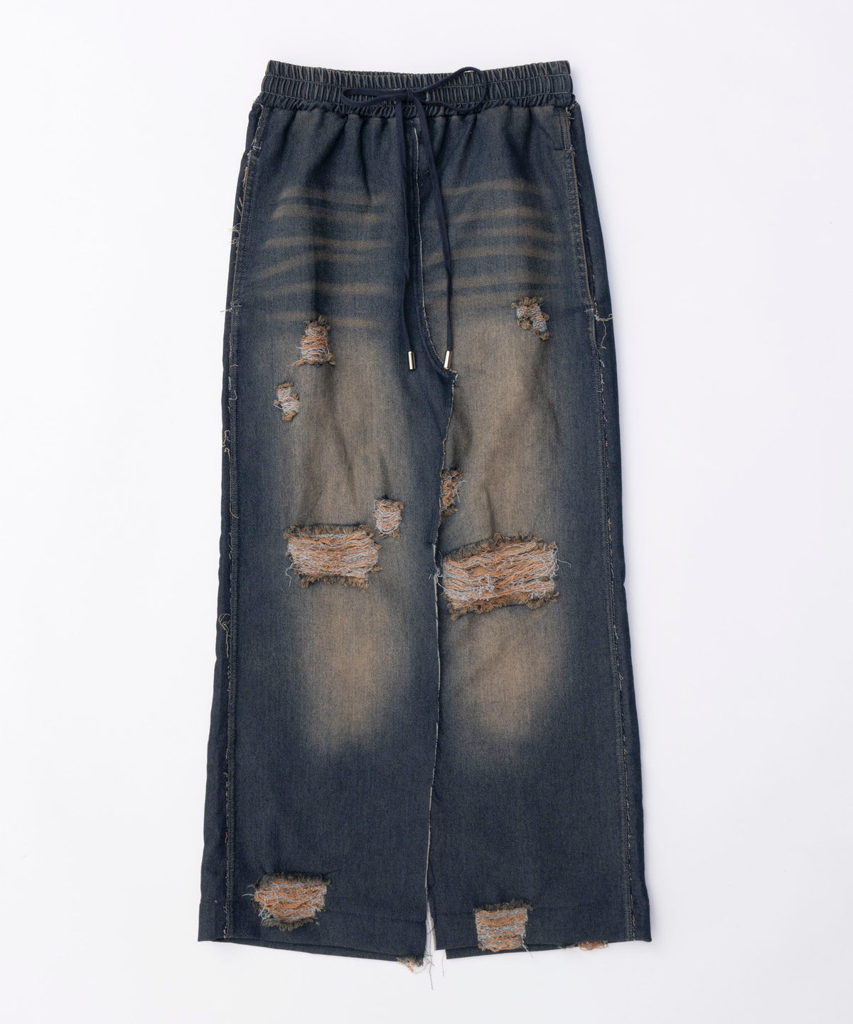 Denim Distressed Wide Skirt