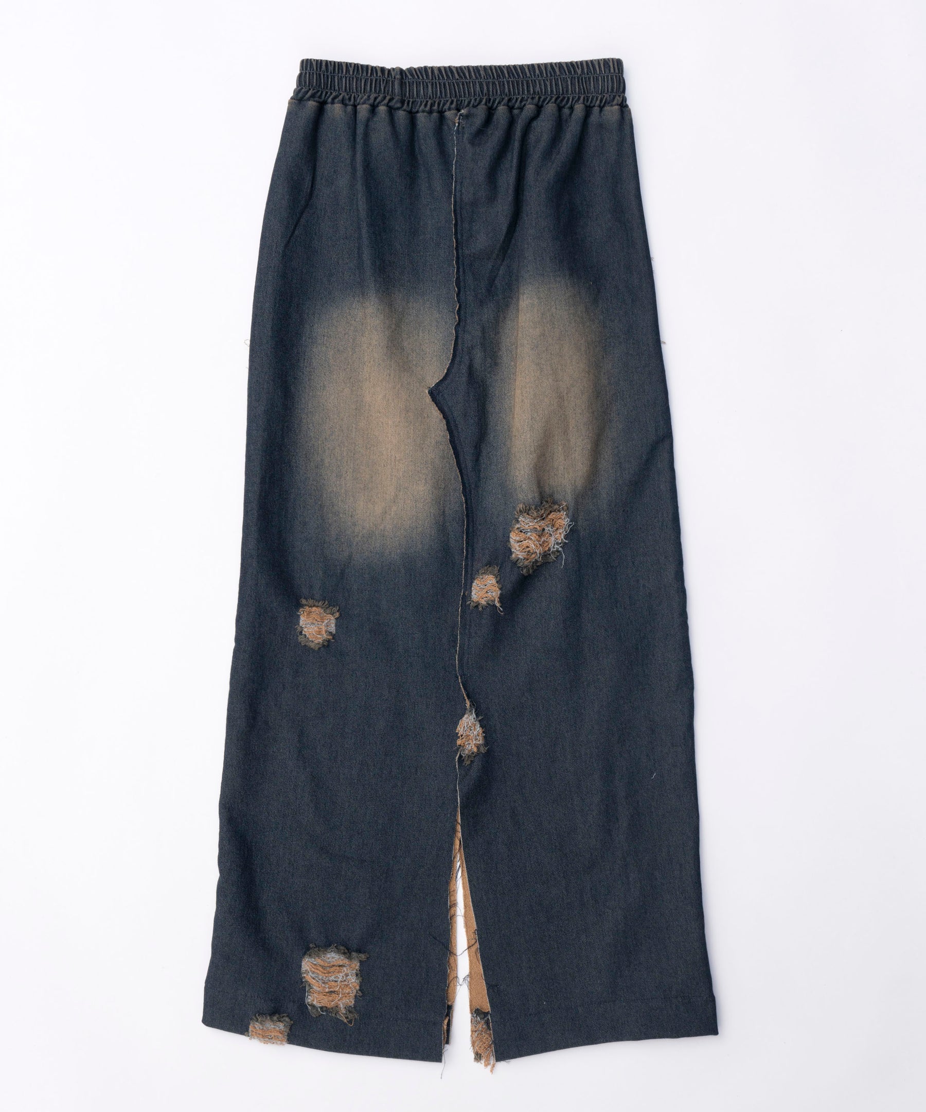 Denim Distressed Wide Skirt