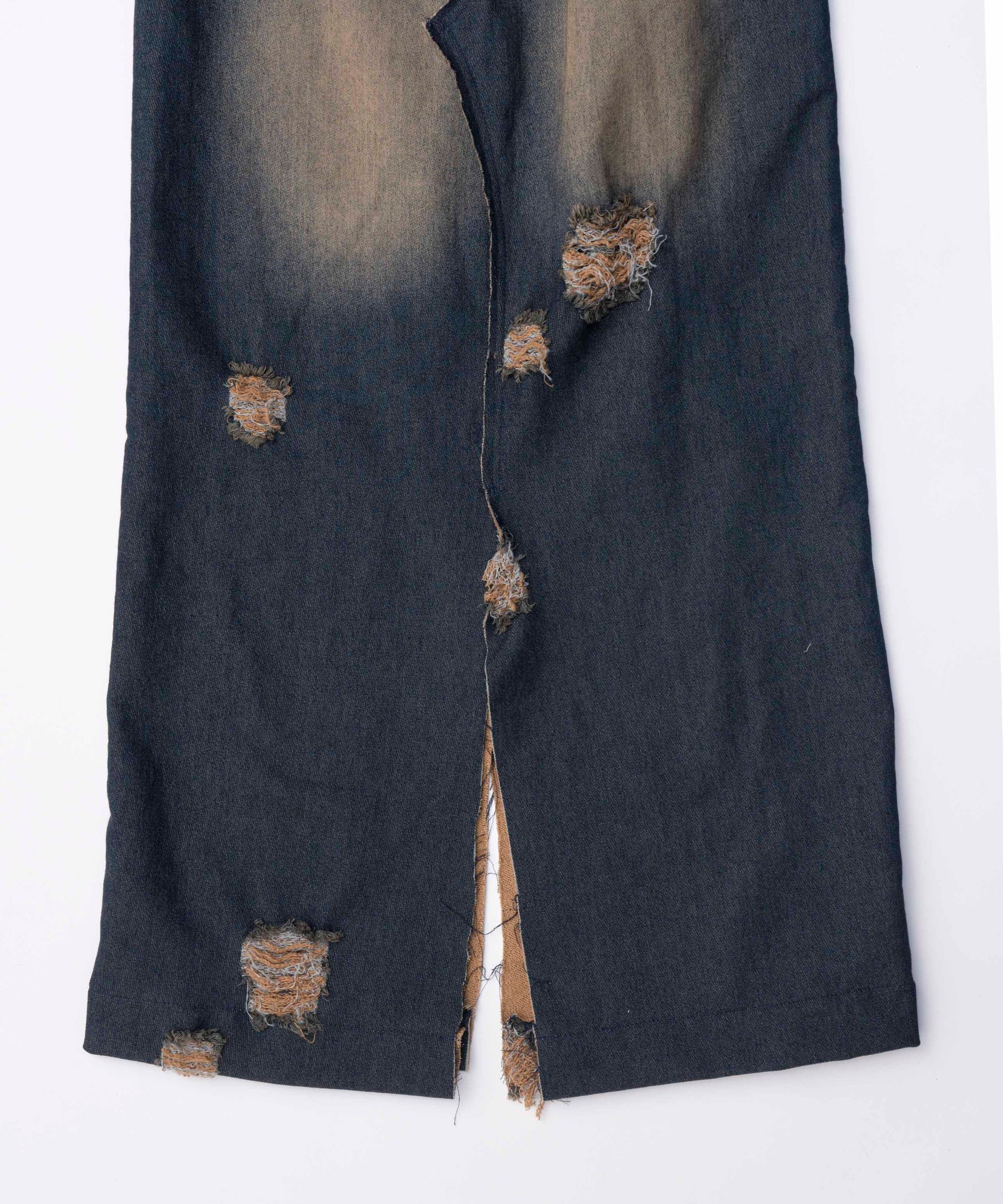 Denim Distressed Wide Skirt