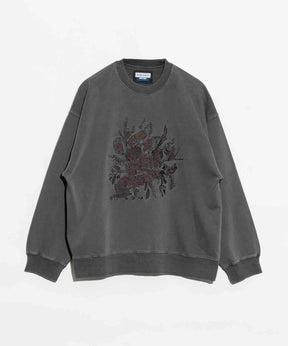 Flower Embroidery Heavy-Weight Pigment Sweat Prime-Over Crew Neck Pullover