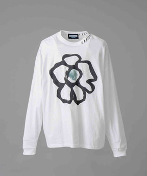 Flower Hand-Printed Oversized Stitched Crew Neck Long Sleeve T-Shirt