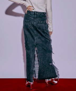 High Damage Denim Skirt