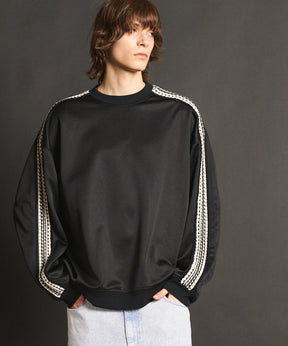 Prime-Over Crochet Line Crew Neck Track Pullover