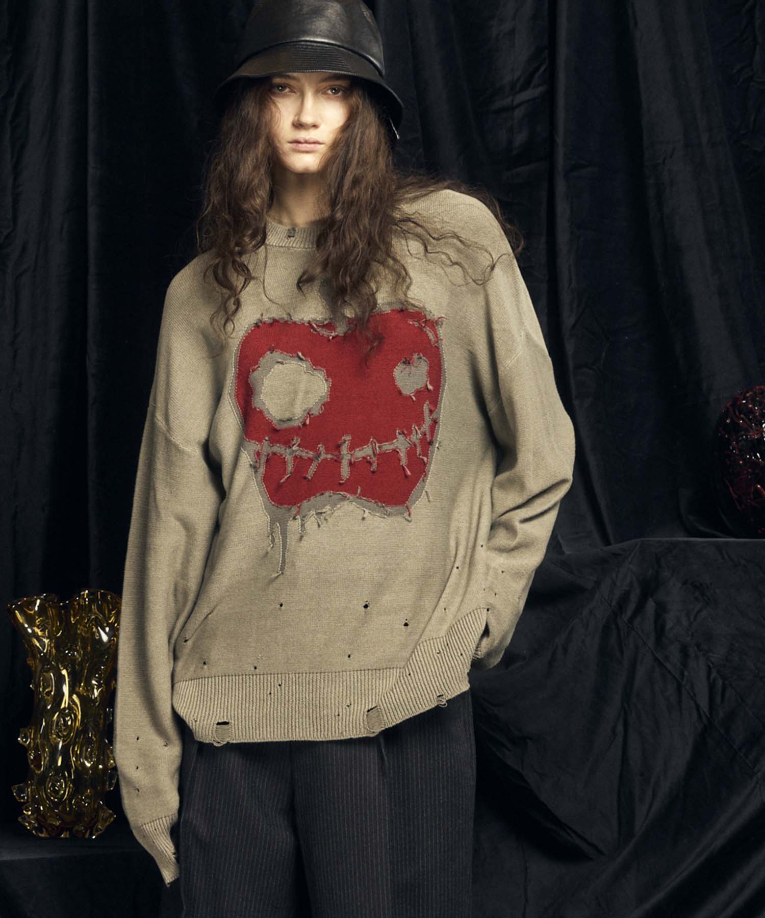 【PRE-ORDER】「Halloween Apple」 Pigment Dyed Intarsia Knit Pullover