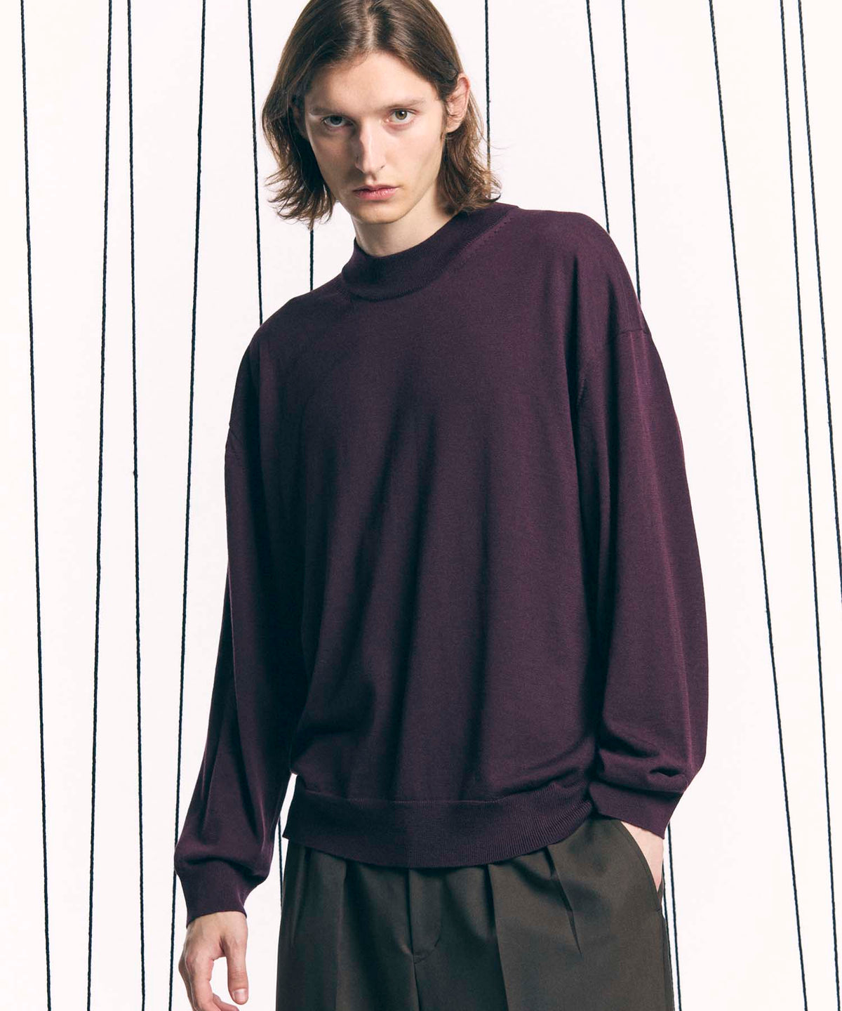 Super120s High Gauge Prime-Over Mock Neck Knit Pullover