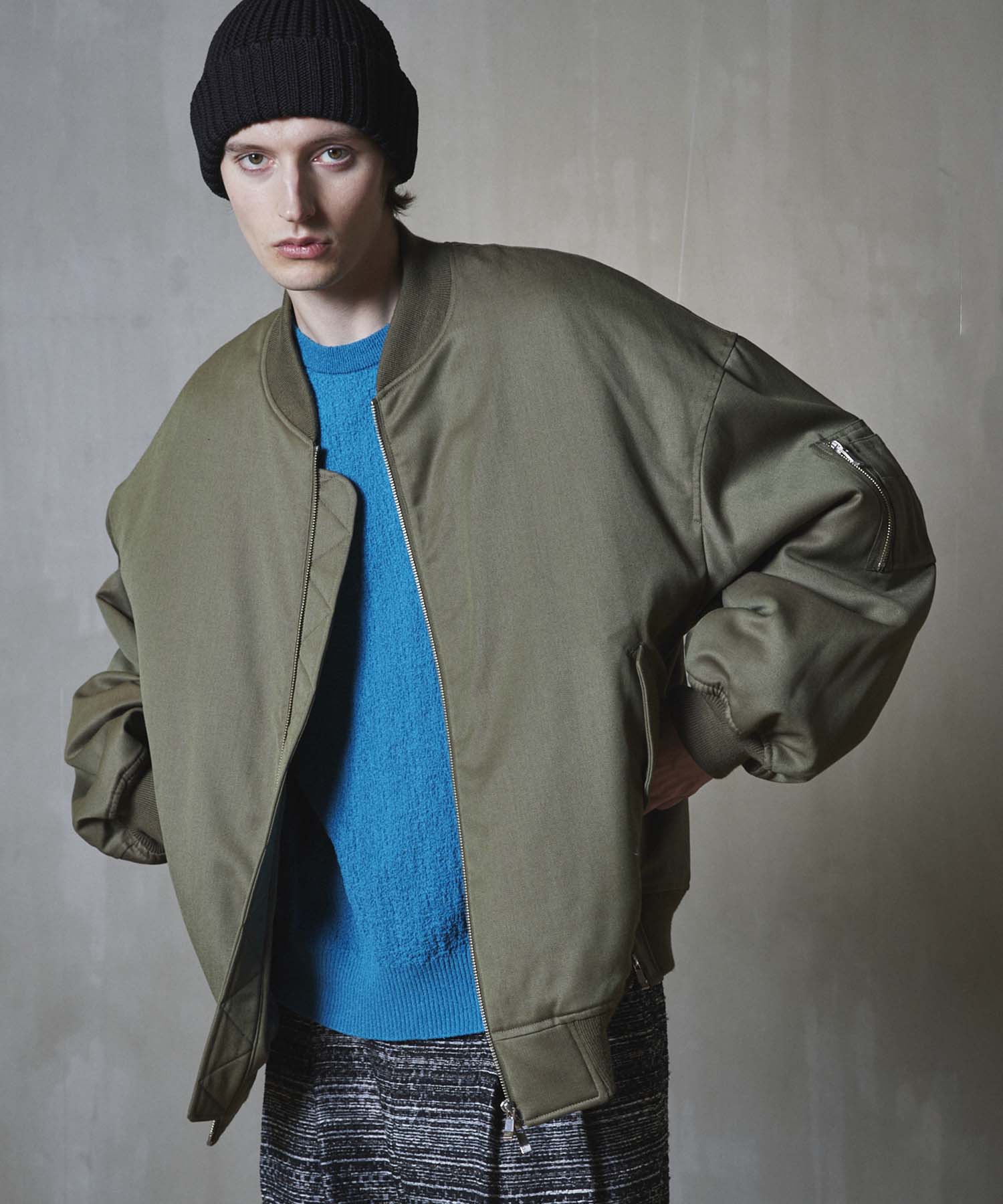 Prime-Over Wool Chambray MA-1 Bomber Jacket