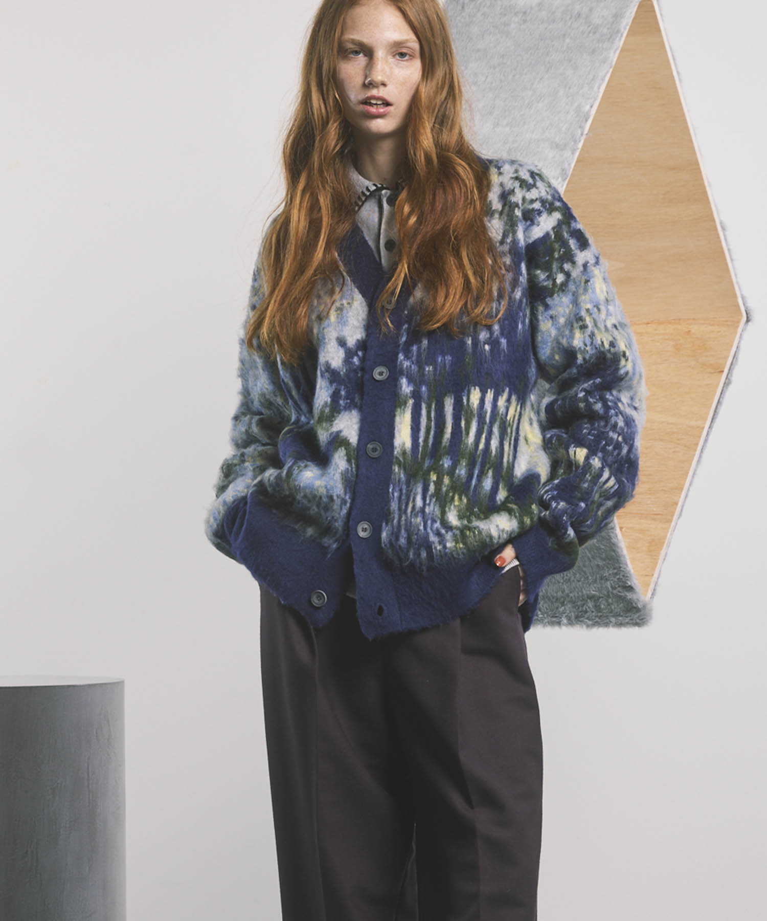 【24AW PRE-ORDER】Prime-Over Landscape Painting V-Neck Knit Cardigan