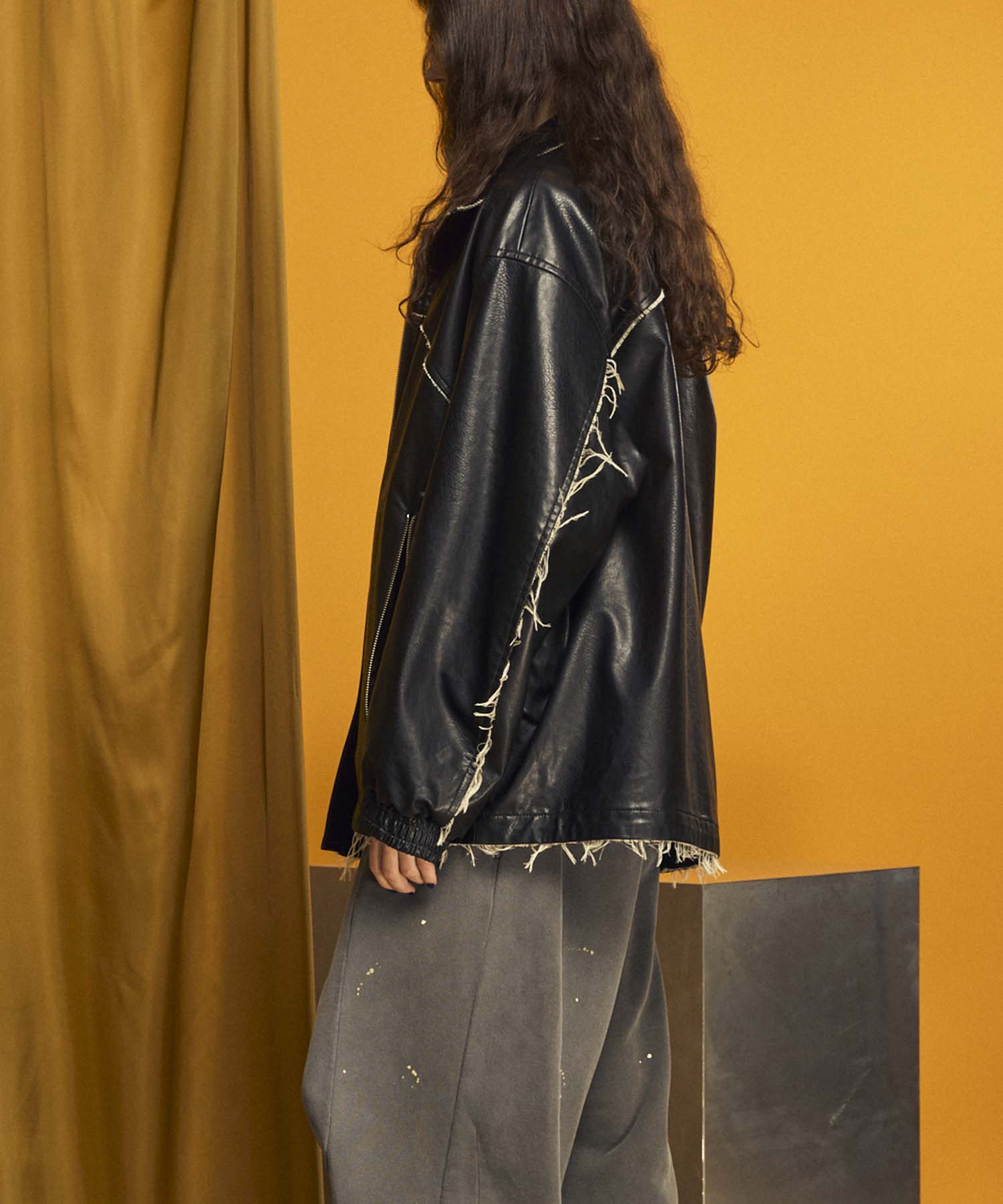 Artificial Leather Prime-Over Zip-Up Blouson