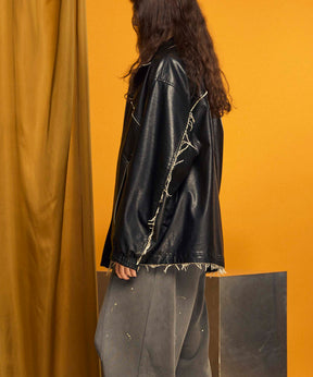 Artificial Leather Prime-Over Zip-Up Blouson