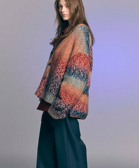 【24AW PRE-ORDER】PINORI Long Space-Dye Gradation Prime-Over V-Neck Knit Cardigan