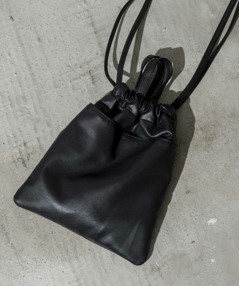 【EX】Vegan Leather Shoulder Drawstring Bag